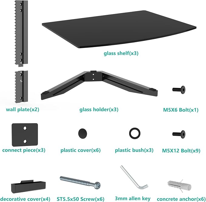 WALI Floating TV Shelf, 3 Tier Glass Projector Shelf - Image 5