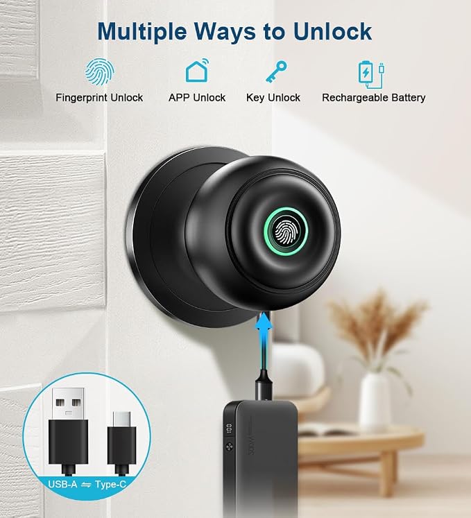 Fingerprint Door Lock, Smart Fingerprint Door Knob - Image 2