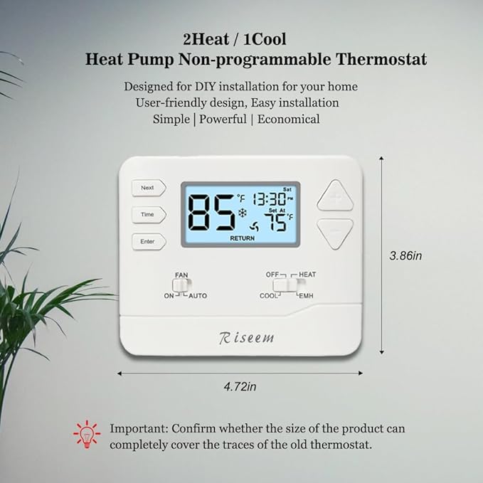 Thermostat for Heat Pump, NonProgrammable Thermostat for Home, Conventional - Image 2