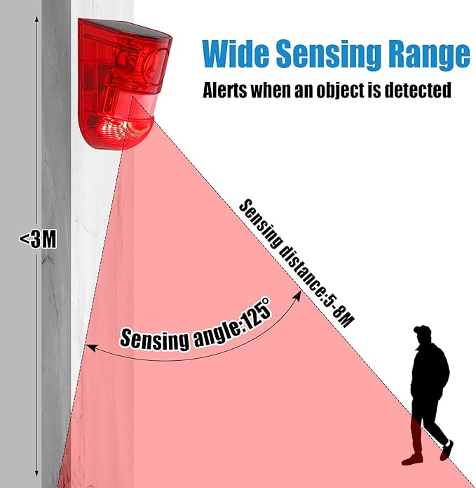 Qualirey Solar Sound and Light Alarm Motion Sensor 129db Outdoor Security Siren - Image 4