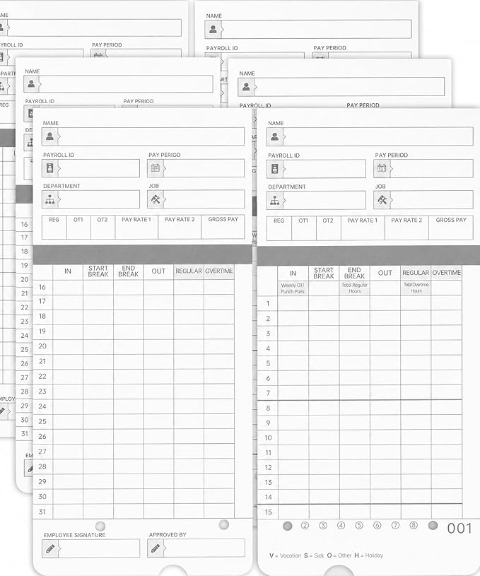 100 time Cards for HN4000, HN4500 time Clocks and More, Card Numbers 1-50 by Unknown