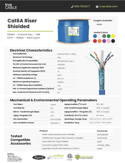 TRUE CABLE Cat6A Shielded Riser Bulk Ethernet Cable, 23AWG Solid Bare Copper - Image 7