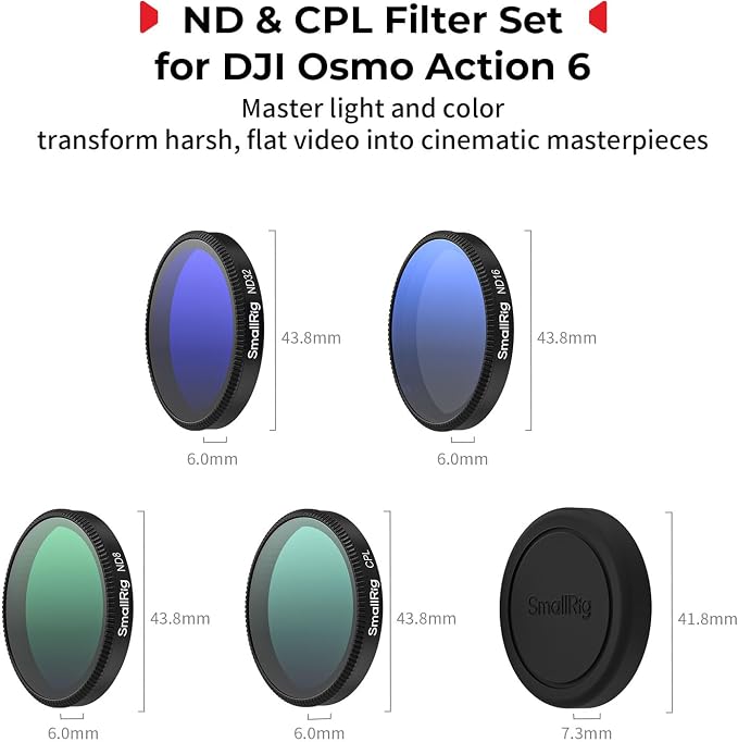 SmallRig ND Filter Kit for DJI Osmo Action 6, 5 Pack CPL ND8 ND16 ND32 Snap-On - Image 2