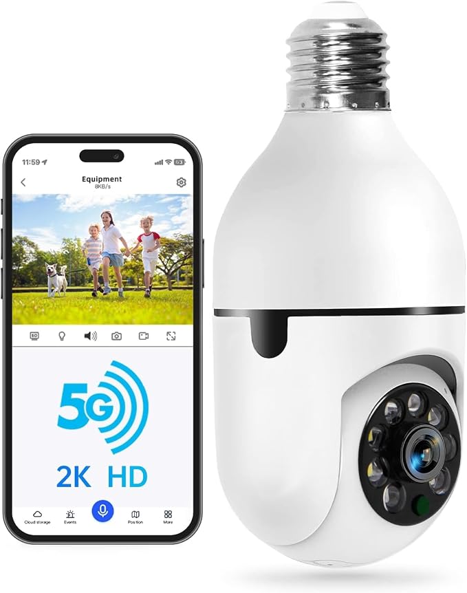 WESECUU Light Bulb Security Camera -5G& 2.4GHz WiFi 2K Security Cameras by WESECUU