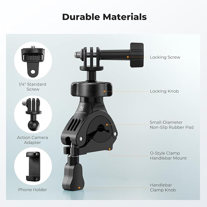 K&F CONCEPT Handlebar Bike Motorcycle Mount, 360° Rotation Camera Clamp Mount - Image 5