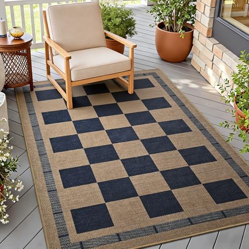 3x5 Outdoor Rug, Jute Checkered Rugs, Indoor Rug by VasofeSoftFluffyRugs