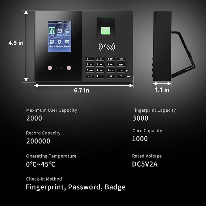 Employee Time Clock, Fingerprint Badge Attendance Machine, 0 Monthly Fee Office - Image 6