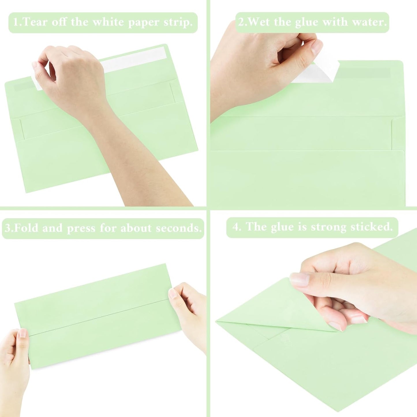 50 Pack #10 Business Envelopes, Light Green Standard Envelopes Self Seal, Letter Size Mailing Envelopes for Checks Letters Invoices Statements Christmas Birthday Graduation Wedding, 4 1/8 x 9 1/2 Inch