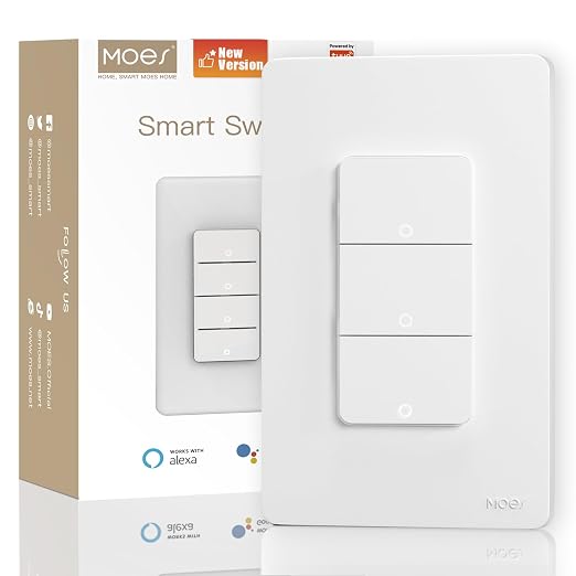 MOES Smart Triple Light Switches, 2nd Generation Wi-Fi 3 Gang Single Pole Switch by MOES