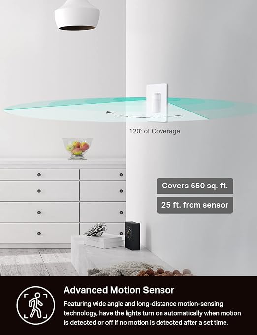 Kasa Smart Motion Sensor Switch, Dimmer Light Switch, Single Pole, Needs - Image 3