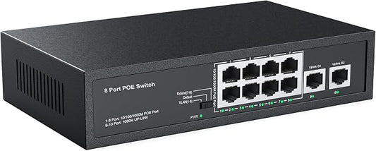Real HD 10 Port PoE Switch, 8 Ports PoE+ 2 Uplink Unmanaged 100Mbps Switch by RealHD