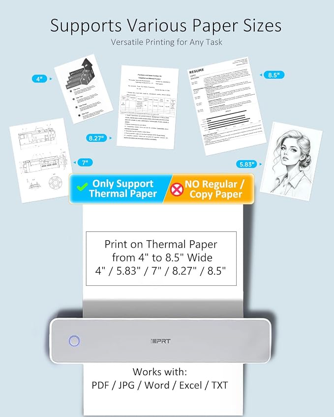 Inkless Portable Printer for Travel, Wireless Thermal Printer Supports 8.5 x - Image 5