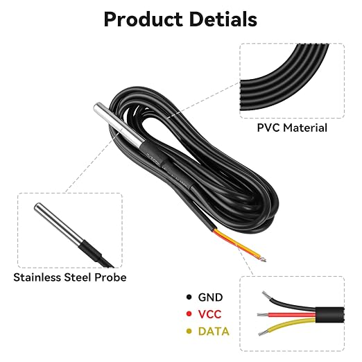 6 Pack DS18B20 Temperature Sensor High-Accuracy Stainless Steel Temperature - Image 5