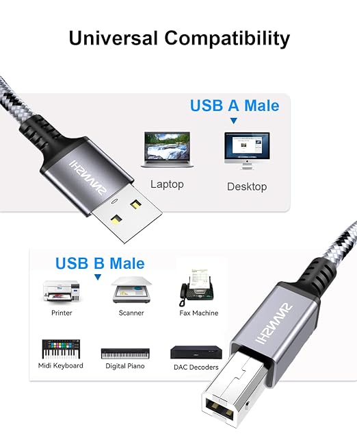 SNANSHI USB Printer Cable 30ft, Nylon Braided High Speed USB 2.0 Type A Male to - Image 7