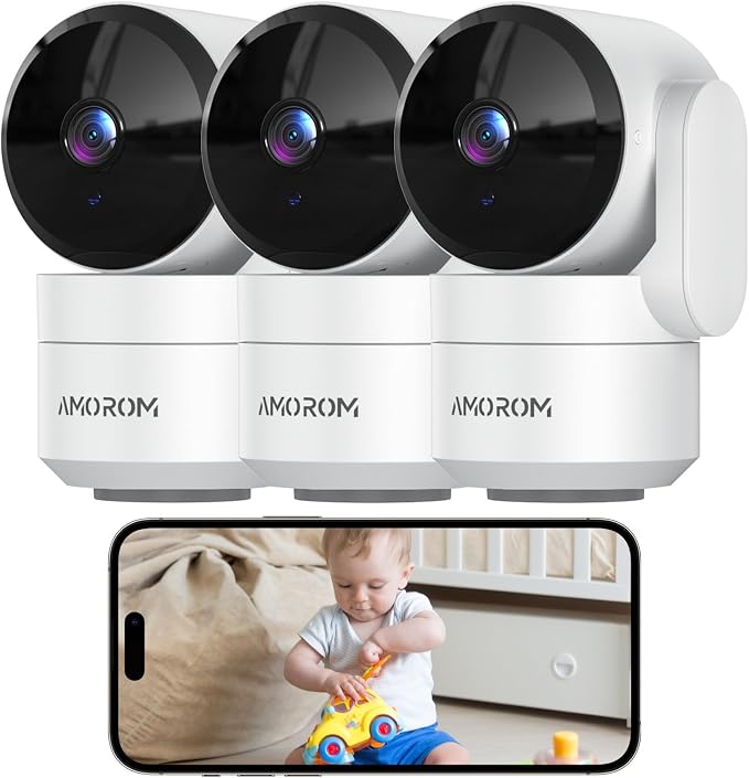 3 Pack Indoor Security Camera, 360° Pan Tilt Home Surveillance Cam, 2-Way Audio by AMOROM