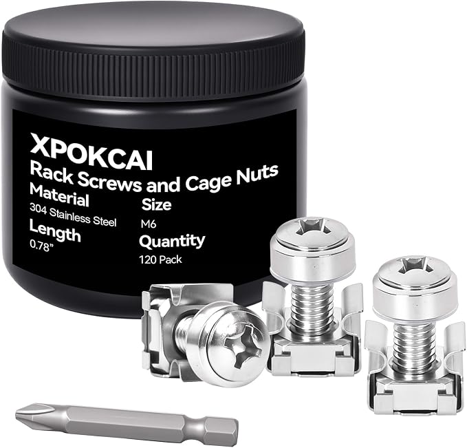120-Pack 304 Stainless Steel-M6*20mm Rack Mount Screws and Cage Nuts by Unknown