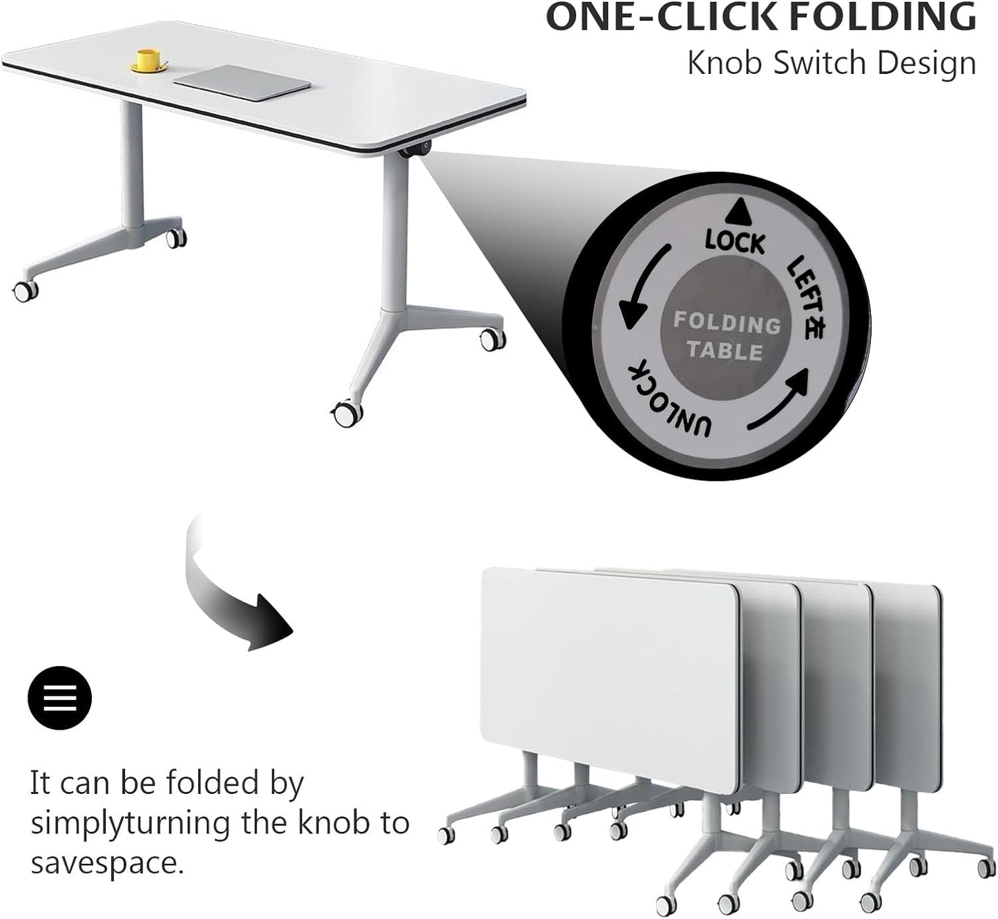 Conference Table Folding Conference Table, Modern Conference Room Table White Meeting Table Flip Top Large Mobile Training Tables, Mobile Training Seminar Tables for Office Classroom (4pack 63in)