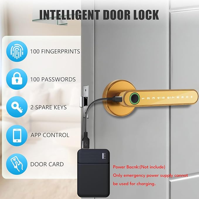 Smart Door Lock with Knob, Keyless Entry Door Locks with Handle, Fingerprint - Image 2