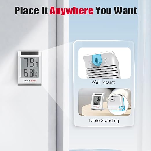 BaldrTherm Digital Thermometer and Humidity Meter, Solar-Powered 2.2" Indoor - Image 9