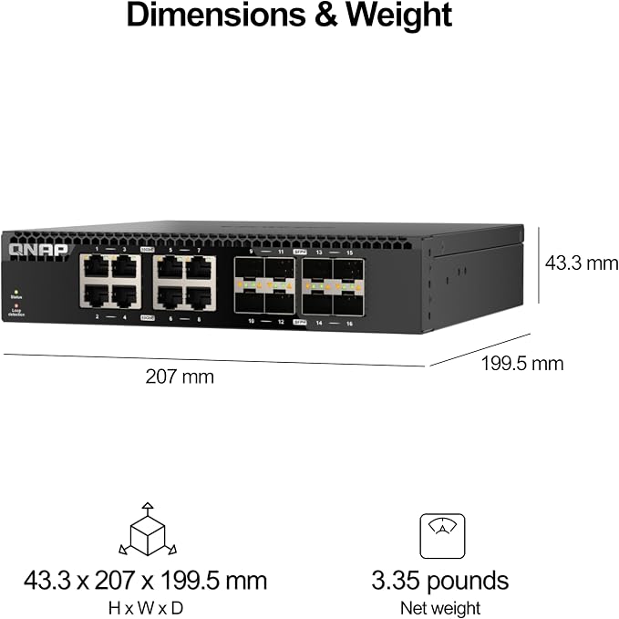 QNAP QSW-3216R-8S8T-US 16-Port Half-Width Rackmount 10GbE Unmanaged Switch - Image 7