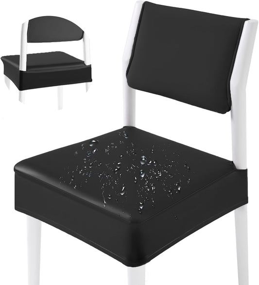 CWK Waterproof PU Leather Dining Chair Covers Set of 4-Stretchable Chair Seat Slipcovers, Removable & Washable Protector for Dining Room,Home,Office,Wedding,Rear Covers (PU-Back)