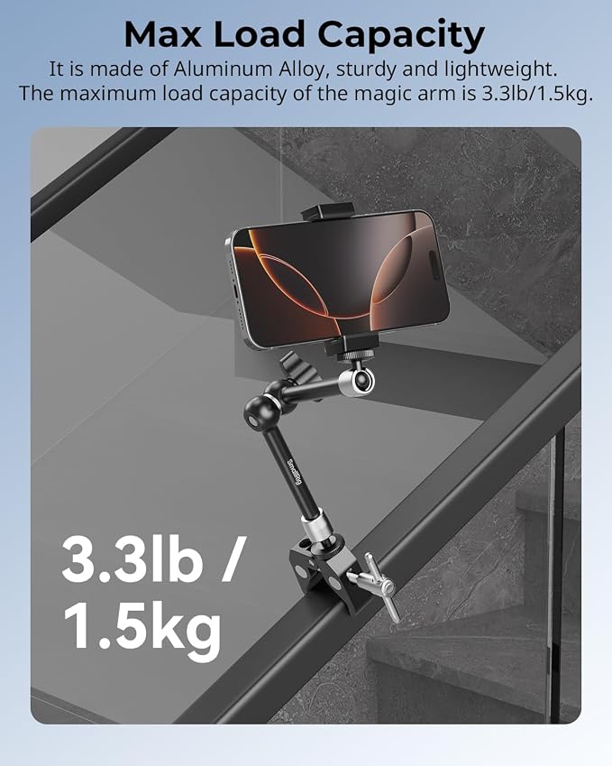 SmallRig Clamp w/ 1/4" and 3/8" Thread Holes, 9.8 Inches Adjustable Friction - Image 7