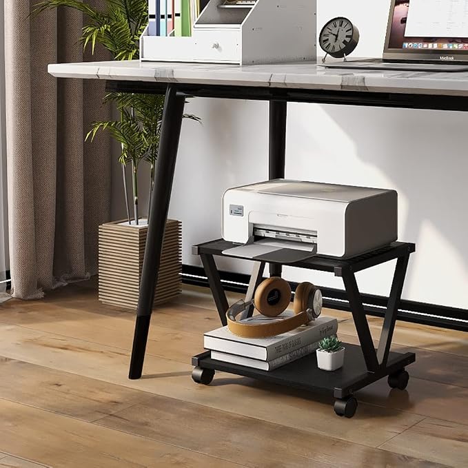 VEDECASA Retro Desktop Printer Stand 2 Double Tiers Wood Printer Shelf Modern - Image 3