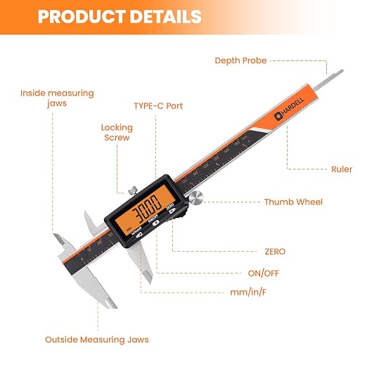 HARDELL Digital Caliper, Stainless Steel Digital Micrometer - Image 8