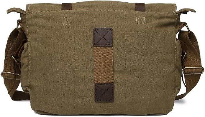 Sechunk Vintage Military Leather Canvas Laptop Bag Messenger Bags Medium - Image 3