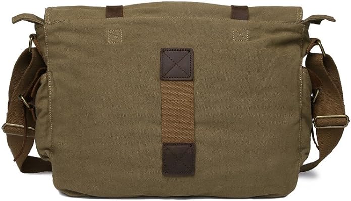 Sechunk Vintage Military Leather Canvas Laptop Bag Messenger Bags Medium - Image 3