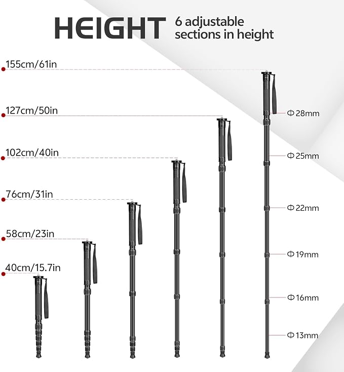 TONYBOO 61” Aluminum Camera Monopod, Lightweight & Portable, 5-Section Travel - Image 2
