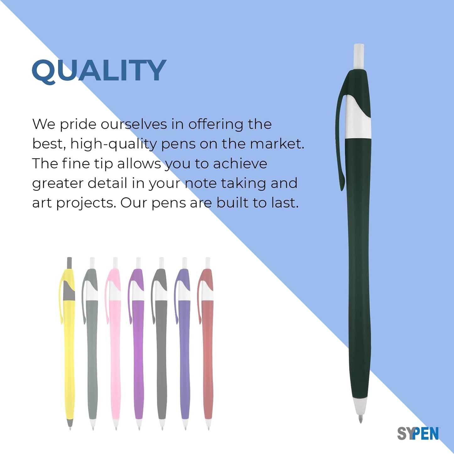 SyPen Personalized Pens With your Custom Logo or Text-500 Pack Bulk-for Businesses, Parties, and Events, Custom Printed Slim Ballpoint Click Pens, Assorted Barrel Colors, Black Ink