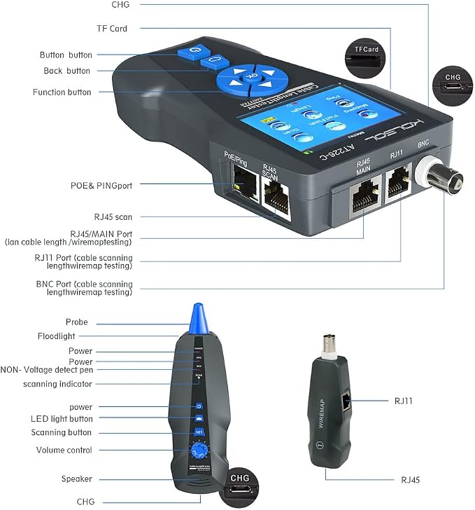 Network Cable Tester, AT278 TDR Multi-Functional LCD Wire Tracker - Image 6