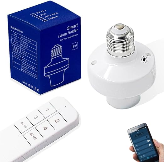 QIACHIP Remote Control Light Socket E26 E27 Bulb Socket Adapter, ZigBee Smart by QIACHIP