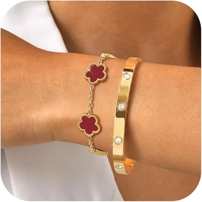 MPRAINBOW Womens Stackable Gold Bracelets Jewelry, 18K Gold Plated Floral by MPRAINBOW