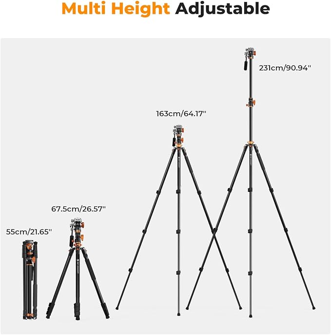 K&F CONCEPT 90''/230cm Overhead Camera Tripod, Horizontal Shooting Video Tripods - Image 7