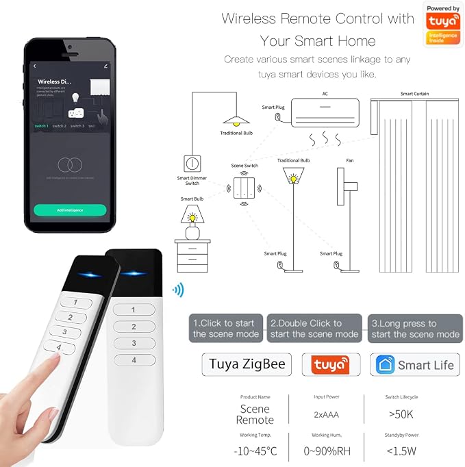 Wireless Zigbee Smart Button, 12 Scene Controller, 4-Way Remote Control Button - Image 6