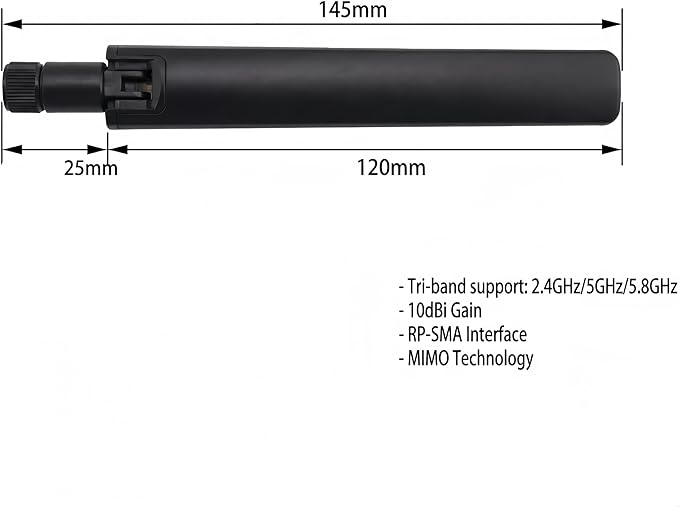 2X WiFi 6E Tri-Band Antenna 10dBi 2.4GHz/5GHz/5.8GHz High Gain MIMO RP-SMA Male - Image 7