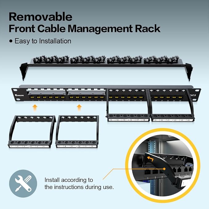 24 Port Patch Panel CAT6 1U 19" Rackmount RJ45 Patch Panel Punch Down Network - Image 4