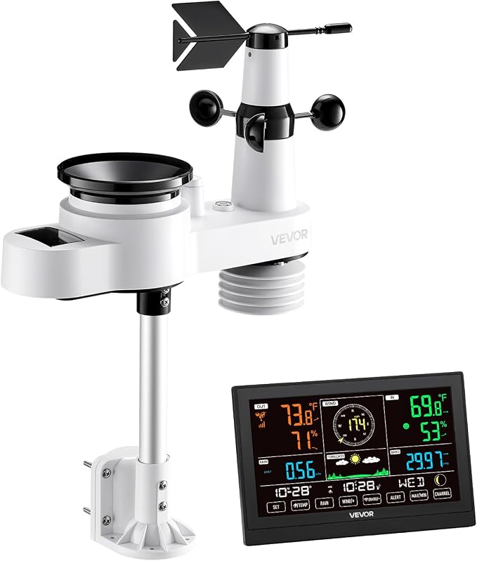 VEVOR 5-in-1 Wireless Weather Station, 7.5-Inch VA Display, Solar Powered - Image 9