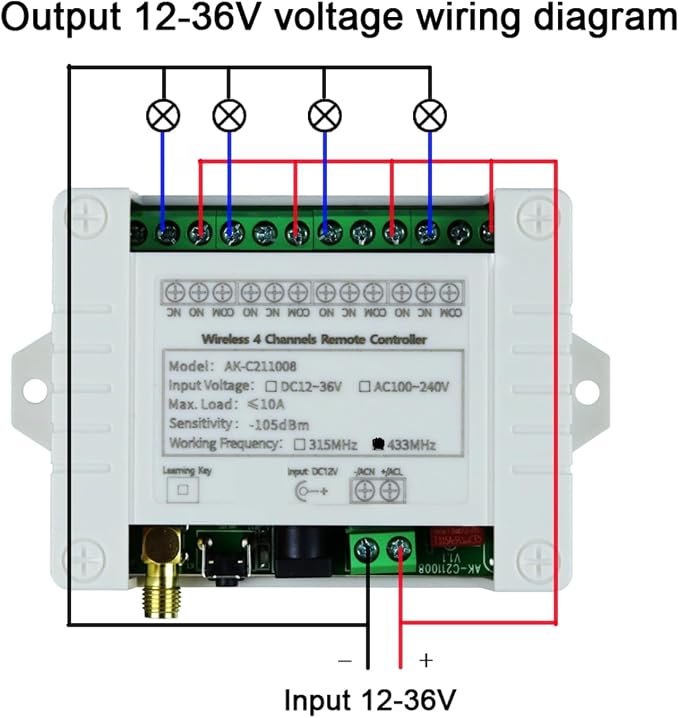DC 12V 24V 36V 4CH Remote Control Switch 433Mhz 10A Wireless Remote Control - Image 5