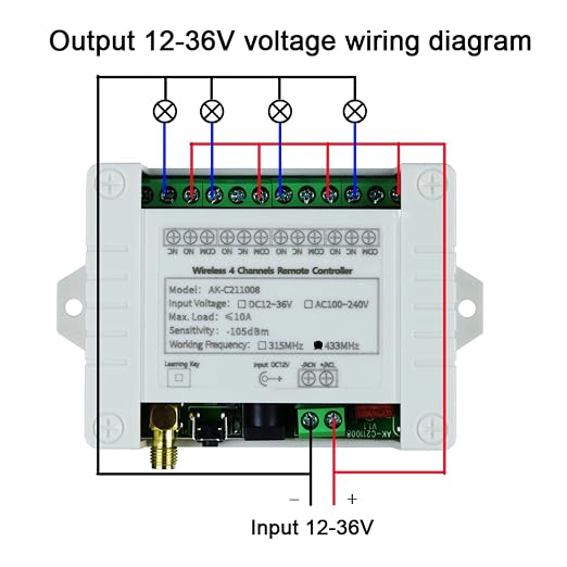 DC 12V 24V 36V 4CH Remote Control Switch 433Mhz 10A Wireless Remote Control - Image 5