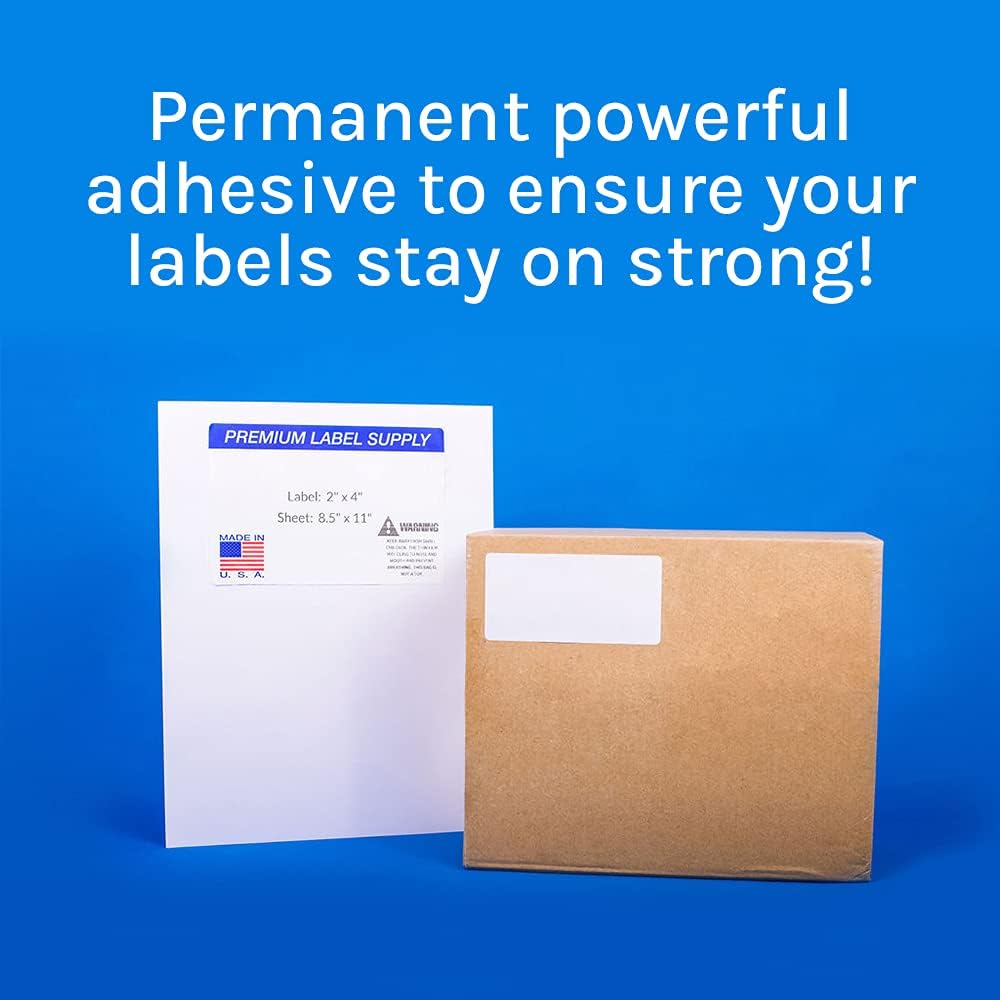 Premium Label Supply White Sticker Address Labels – 2" x 4" – Laser/Inkjet Compatible – (10 per Sheet), 100 Sheets – 1,000 Total Adhesive Labels