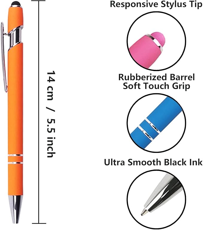 Oddmoal Ballpoint Pen with Stylus Tip, Soft Touch Click Metal Pen, 1.0mm Medium - Image 2