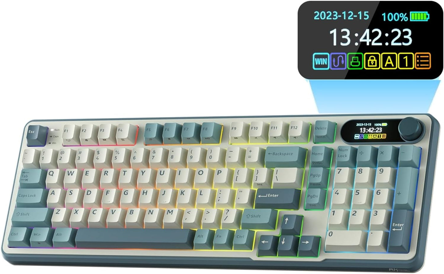 RK ROYAL KLUDGE S98 Mechanical Keyboard w/Smart Display & Knob, Top Mount 96% Wireless Mechanical Keyboard BT/2.4G/USB-C, Hot Swappable, Software Support, Creamy Sounding, 98 Keys