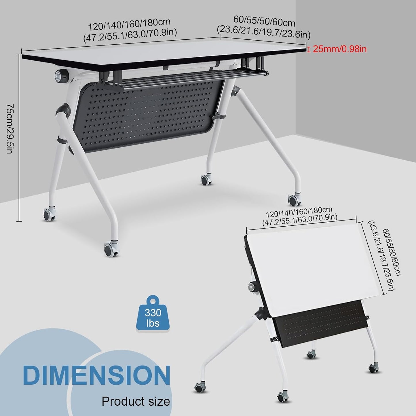 Conference Table, Folding Conference Room Tables, Mobile Training Tables with Silent Wheels, Large Rectangular Modular Seminar Table Office Computer Desks for Classroom White (8Pack L47.2in)