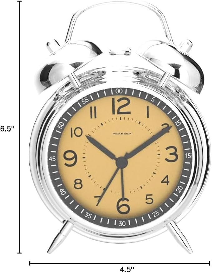 Peakeep Loud Alarm Clock for Heavy Sleepers Adults, Metal 4.5" Twin Bell - Image 7