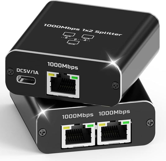 Gigabit Ethernet Splitter 1 to 2, 1000Mbps High Speed LAN Splitter by Unknown