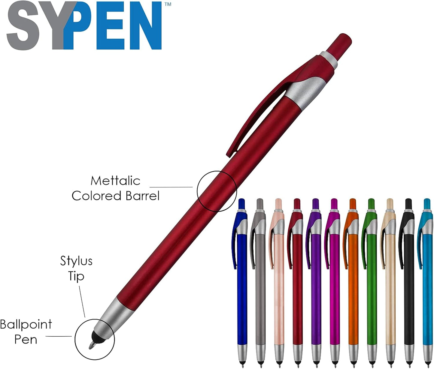 Personalized With your Custom Logo or Text Pens-Pack of 450- for Marketing, Parties, and Events, 2 in 1 Capacitive Stylus & Ballpoint Pen Compatible With Touchscreen Devices, Black Ink, Red Pens