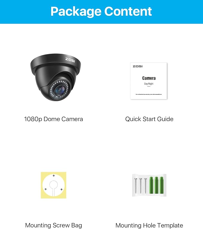 ZOSI 2.0MP FHD 1080p Dome Camera Housing Outdoor Indoor, 80ft IR Night Vision - Image 9
